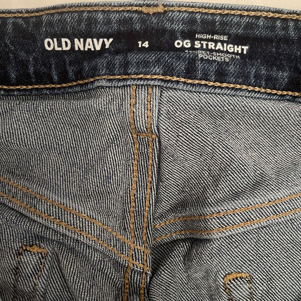 Old Navy Jeans High-Rise OG Straight Size 14 Regular Dark Wash Raw Hem - Picture 4 of 9